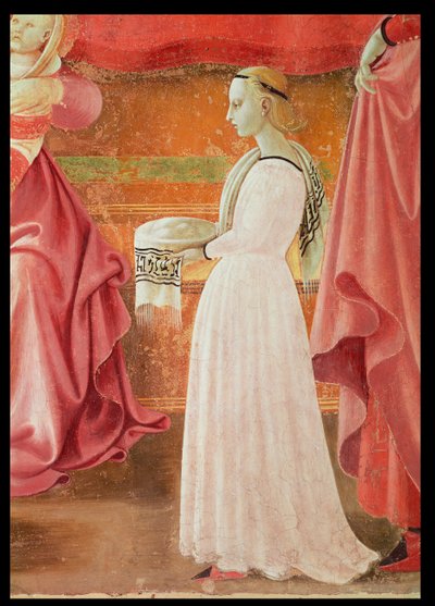 El Nacimiento de la Virgen, una sirvienta de pie, del ciclo de frescos de Las Vidas de la Virgen y San Esteban (detalle) de Paolo Uccello