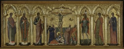 San Estratónico, San Hermóleo, San Mateo, San Cristóbal, Santa Tecla y San Abundio, Políptico de la Crucifixión con Santos de Paolo Veneziano