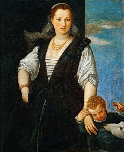 Retrato de una mujer con un niño y un perro Isabella Guerrieri Gonzaga Canossa de Paolo Veronese