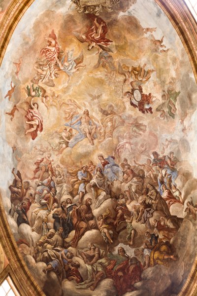 Catedral de San Cataldo, Capilla de San Cataldo, Bóveda pintada al fresco con la gloria de San Cataldo, Taranto, Apulia (foto) de Paolo di Matteis