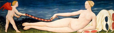 Venus sobre Almohadas sosteniendo una Guirnalda de Flores con un Putto de Paolo di Stefano Badaloni Schiavo