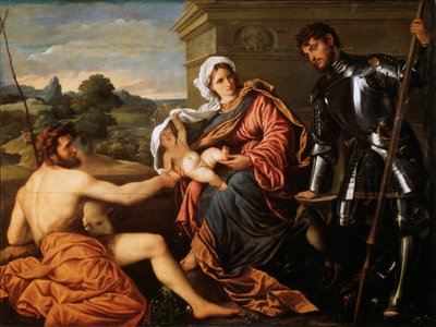 Madonna y Niño, San Juan Bautista y San Jorge, principios de 1530 de Paris Bordone