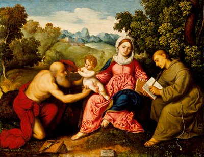 Madonna y niño con los santos Jerónimo y Francisco de Paris Bordone