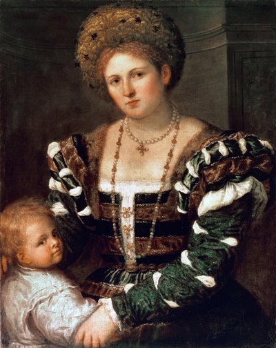 Retrato de una Dama con un Niño de Paris Bordone