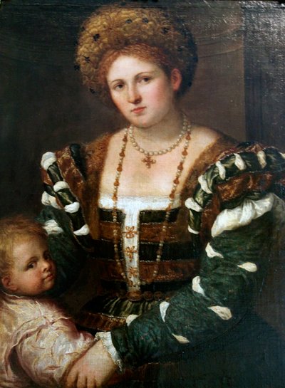 Retrato de una Dama con su Hijo, mediados de la década de 1530 de Paris Bordone