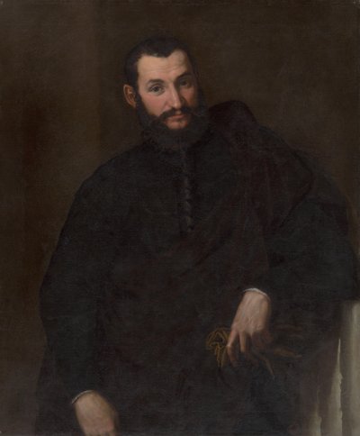 Retrato de un Hombre (Con un Fragmento de Columna Antigua) de Paris Bordone