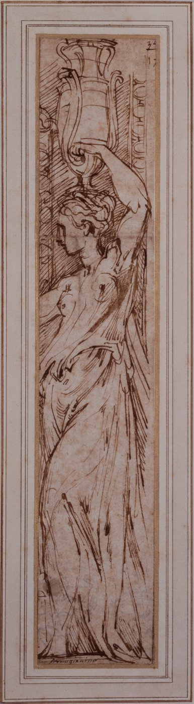 Una Canephoros de perfil a la izquierda de Parmigianino