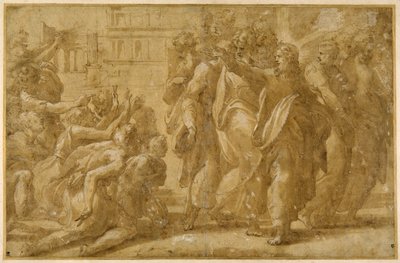 Cristo con sus discípulos curando a los leprosos (pluma, tinta, aguada y acuarela sobre papel) de Parmigianino (1503 40)
