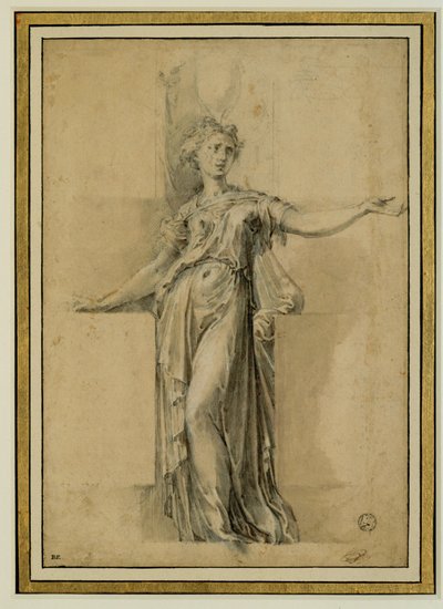 Un canéforo. Tinta marrón, piedra negra, aguada sobre papel beige... de Parmigianino (1503-40)