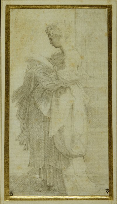 Figura de pie de una niña con ropajes voluminosos de Parmigianino 