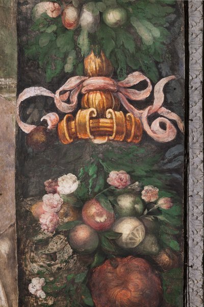 Detalle de la decoración con flores y frutas, c.1523 (fresco) de Parmigianino