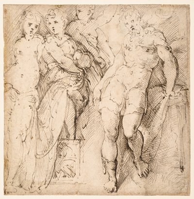 Estudios de cuatro figuras (anverso) de Parmigianino