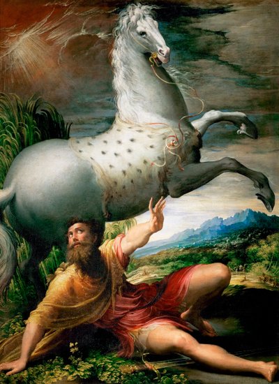 "" La conversión de San Pablo en el camino a Damasco "" Pintura de Girolamo Francesco Maria Mazzola o Mazzuoli llamada il Parmigianino apodado El Parmesano (1503-1540) alrededor de 1528 Museo de Historia del Arte, Viena de Parmigianino