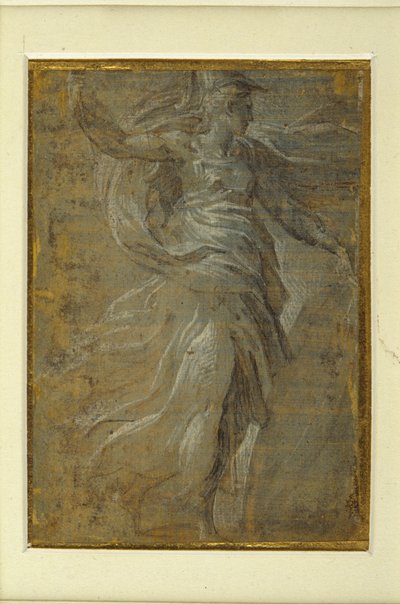 Minerva con un escudo en su mano izquierda, una lanza en su mano derecha de Parmigianino