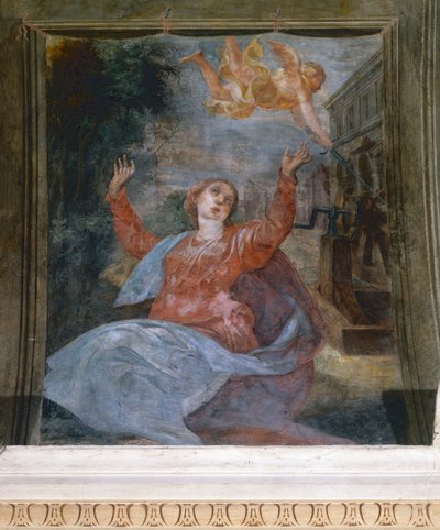 Santa Águeda, por Parmigianino (1503-1540), fresco, Iglesia de San Giovanni Evangelista, Parma, Emilia-Romaña, Italia de Parmigianino