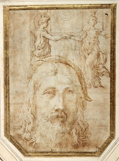 Autorretrato, impuesto sobre estudios preliminares para dos canephori de la Steccata de Parmigianino