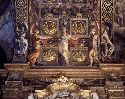 Tres de las cinco vírgenes locas. (detalle) de los frescos de Francesco Mazzola conocido como El Parmigianino decorando la bóveda principal de la Capilla Mayor de la Iglesia de la Madonna della Steccata en Parma. de Parmigianino