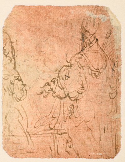 Dos hombres arrodillados con atuendo religioso (verso) de Parmigianino