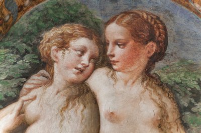 Dos ninfas asistiendo al baño de Diana, de la Sala de Diana y Acteón, detalle de 2384753 de Parmigianino