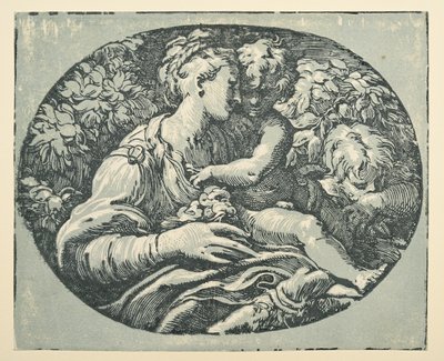 Virgen y el Niño con el Niño San Juan (tinta (negra y verde azulada) sobre papel) de Parmigianino