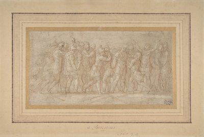 Guerreros romanos o griegos celebrando después de una victoria, 1503-40 de Parmigianino