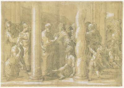 San Pedro y San Juan curando a los enfermos en las puertas del templo, c. 1530 de Parmigianino