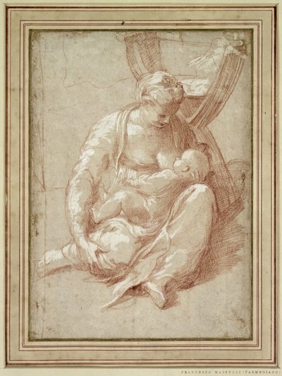 Virgen sentada en el suelo, amamantando al niño de Parmigianino