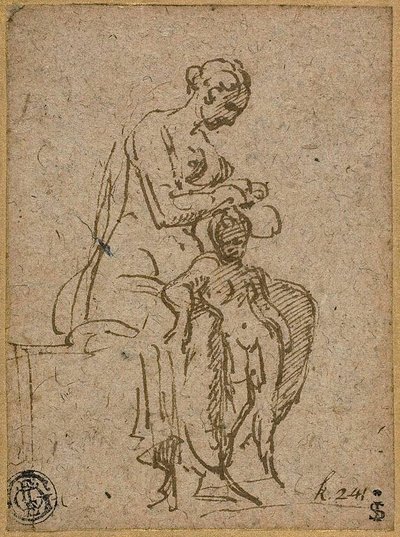 Mujer despiojando a un niño de Parmigianino