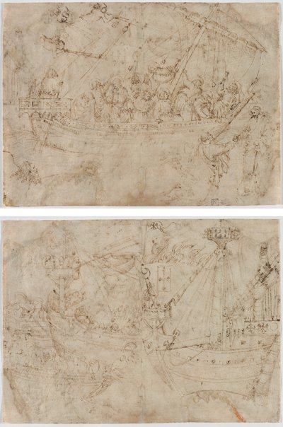 Navicella (recto) Dos dibujos de barcos (verso) de Parri Spinelli