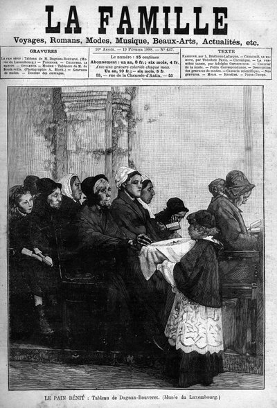 El pan bendito, grabado de 1888 después de la pintura de Dagnan-Bouveret. Portada del periódico “La famille” de 1888. de Pascal Adolphe Jean Dagnan Bouveret