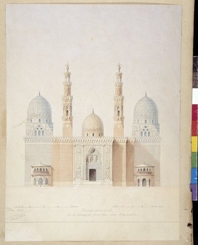 Arquitectura: proyecto de la fachada principal de la mezquita de Alejandría. Egipto. Dibujo de Pascal Coste (1787-1879) de Pascal Xavier (after) Coste