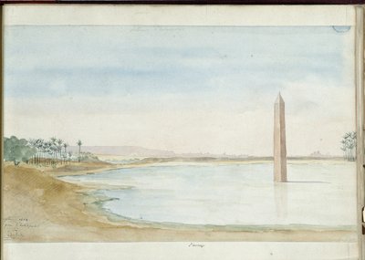 Vista del Nilo y del obelisco de Sesostris I en Heliópolis, Egipto. Acuarela de Pascal Coste (1787-1879). Biblioteca municipal de Marsella de Pascal Xavier (after) Coste