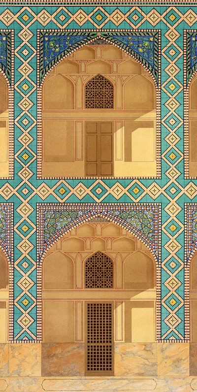 Detalle de los Arcos del Patio en el Medrese-i-Shah-Hussein, Isfahan de Pascal Xavier Coste