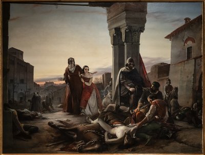 La madre de Ricciardino Langosco buscando el cadáver de su hijo asesinado durante la conquista de Pavía a manos de Matteo Visconti en 1315 de Pasquale Massacra