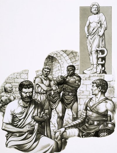 Un médico en los juegos de gladiadores cura a los supervivientes de Pat (1907-95) Nicolle