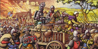 Quema de la ciudad de Bar-sur-Seine en 1359 (gouache sobre papel) de Pat (1907-95) Nicolle