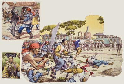Boxeadores chinos (gouache sobre papel) de Pat (1907-95) Nicolle