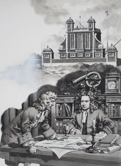 Halley preguntando a Newton (gouache sobre papel) de Pat (1907-95) Nicolle