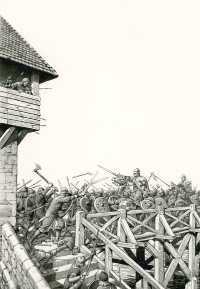 Conquista normanda: las tropas avanzan por el Támesis (gouache sobre papel) de Pat (1907-95) Nicolle