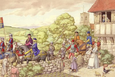 Prince Edward riding from Ludlow to London (gouache sobre papel) de Pat (1907-95) Nicolle