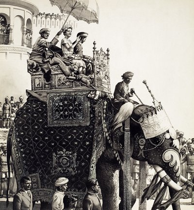 La reina Isabel II sobre un elefante (gouache) de Pat (1907-95) Nicolle