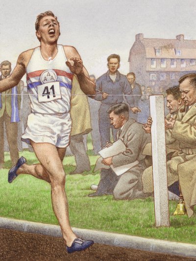 Roger Bannister corriendo la primera milla en cuatro minutos (gouache sobre papel) de Pat (1907-95) Nicolle