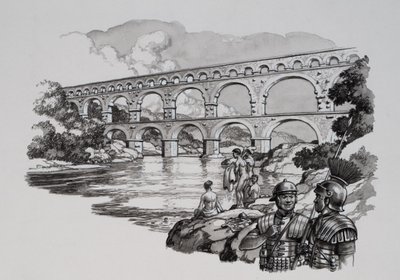 Acueducto romano (gouache sobre papel) de Pat (1907-95) Nicolle