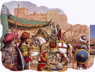 Saladino derrota el castillo de Kerak de Pat (1907-95) Nicolle