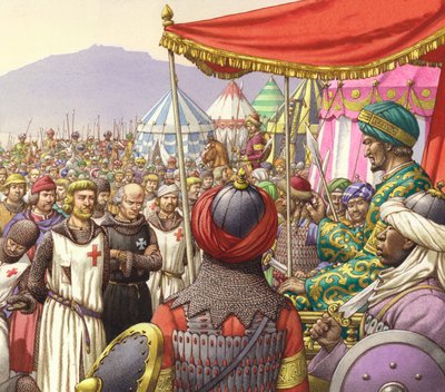 Saladino ordena la ejecución de 200 templarios y hospitalarios (gouache sobre papel) de Pat (1907-95) Nicolle