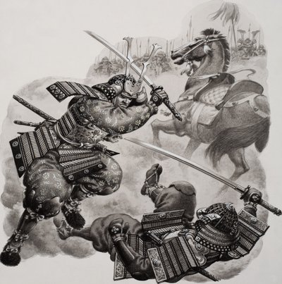 Samurai (gouache sobre papel) de Pat (1907-95) Nicolle