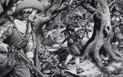 Cazador furtivo del siglo XVII (gouache sobre papel) de Pat (1907-95) Nicolle