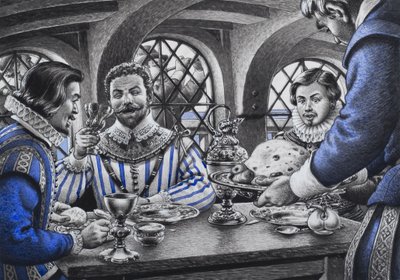 Sir Francis Drake (1540-96) en la mesa (gouache sobre papel) de Pat (1907-95) Nicolle