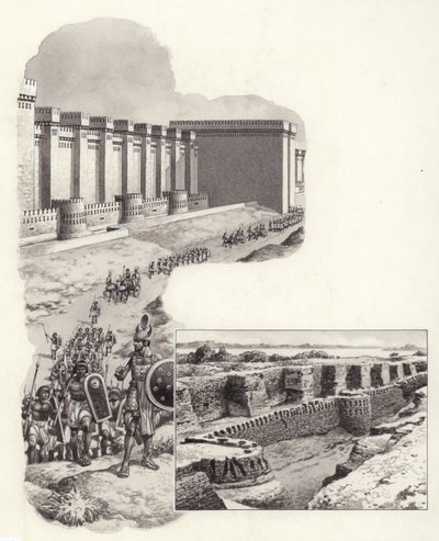 La fortaleza de Buhen (gouache sobre papel) de Pat (1907-95) Nicolle