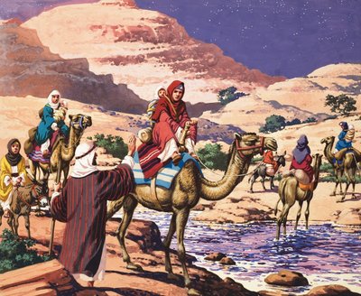 La historia de Jacob - Dios habla en Penuel (gouache sobre papel) de Pat (1907-95) Nicolle